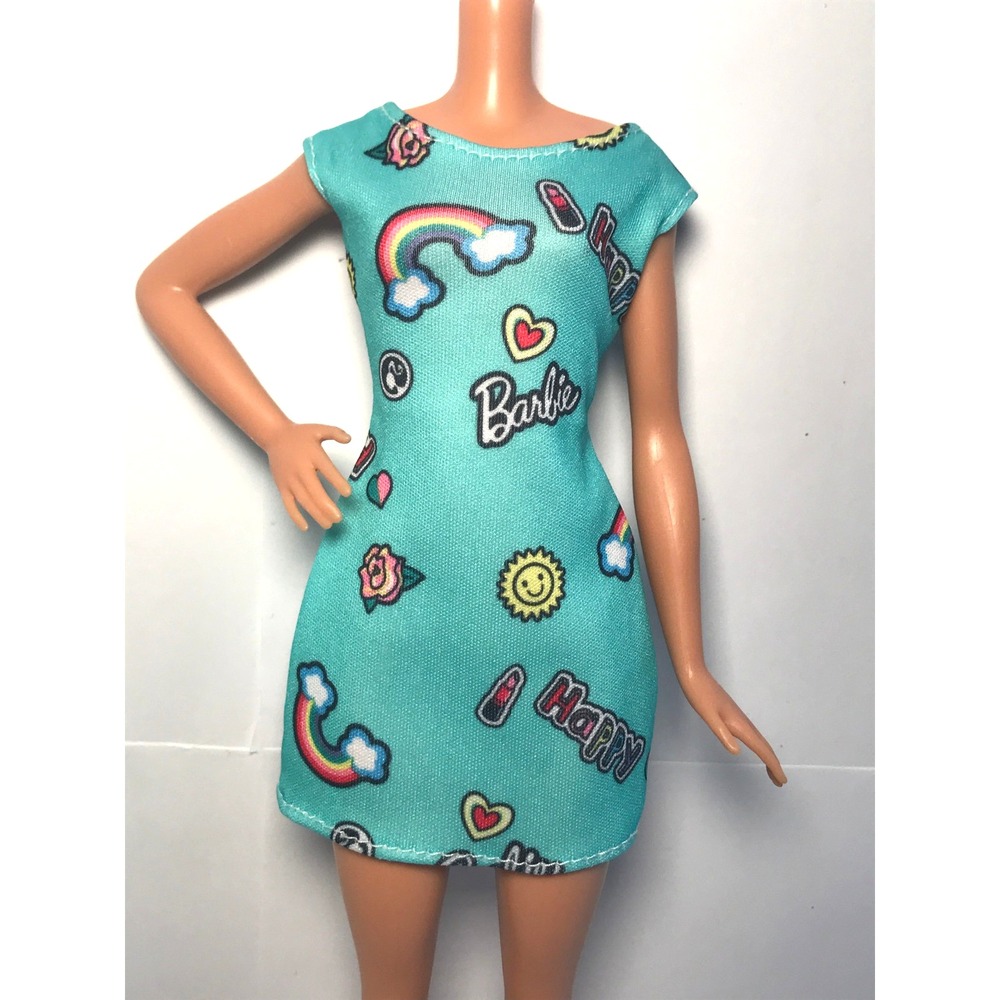 Barbie Doll Clothing 2018 Chic Blue Rainbow Graphics Print Mini Dress
